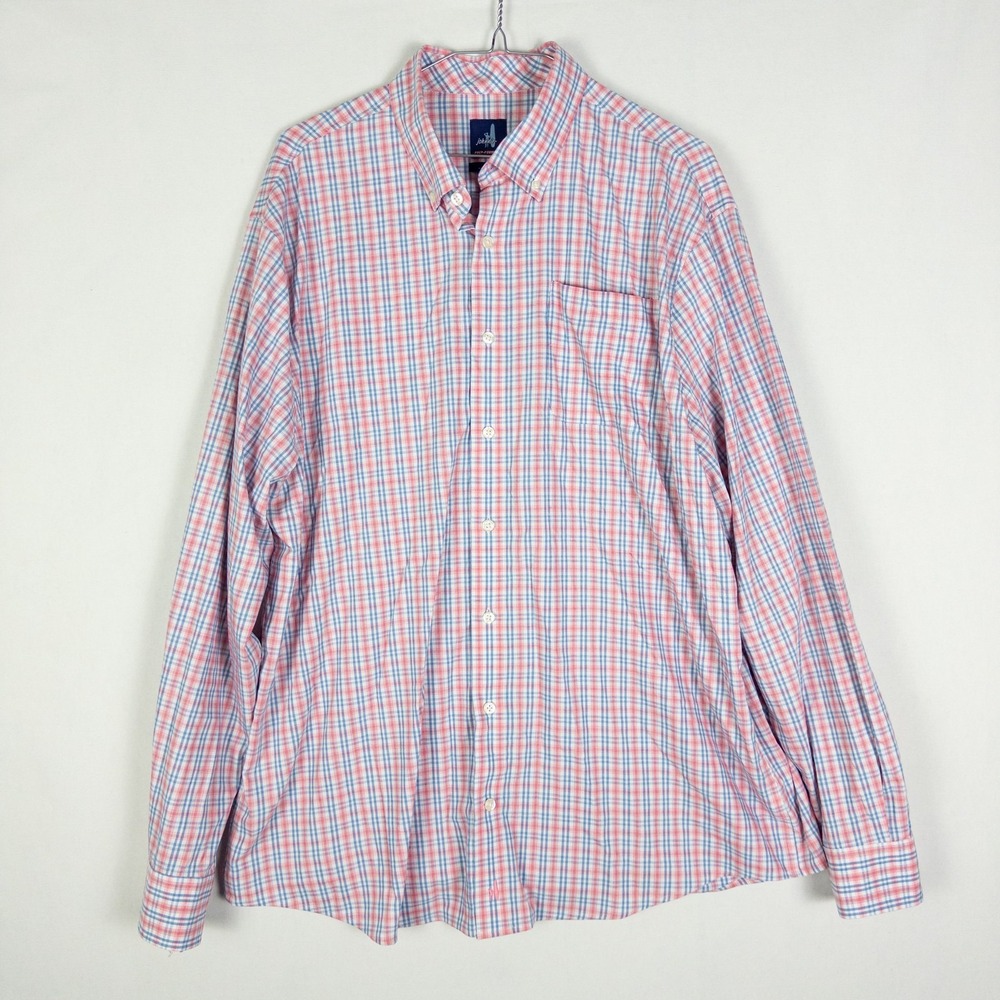 Johnnie-O Prep-Formance Button Down Shirt Mens XL Pink Blue Plaid Preppy Coastal